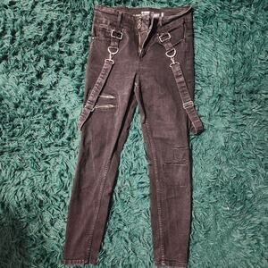 HT Denim Black Hi-Rise Super Skinny Strap Pants Size 9 Inseam 26"